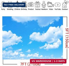 Fabric 7x5ft Sky Backdrop Theme Photography Light Blue Sky Clouds Sunny Sky Phot