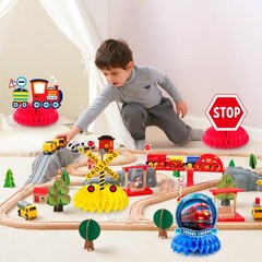 Train 3D Table Honeycomb Centerpiece Transportation Birthday Party Supplies Set
