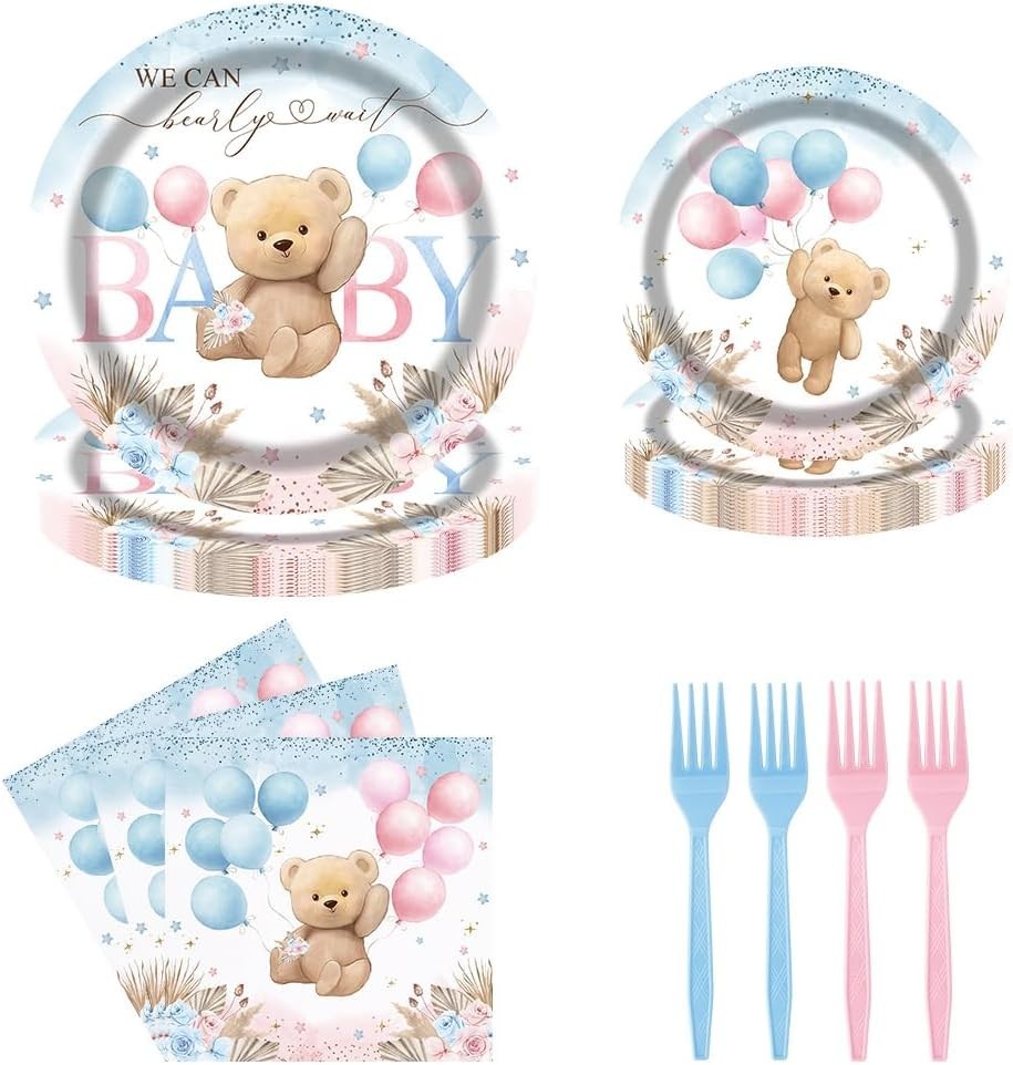 Can Barely Wait Baby Shower Disposable Tableware Set (Plates, Napkins, Forks)
