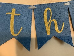 Happy Birthday Banner, Embossed Blue Banner Bunting with Gold Glitter Letters