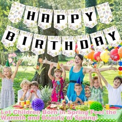 Spring Flower Birthday Decorations Banner Set, Floral Pink