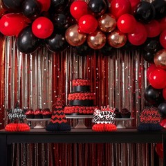 12PCS Black Red Birthday Honeycomb Table Centerpieces, Happy Birthday, Decor