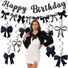 FASOTY Black Bow Birthday Decorations Happy 52 inches,