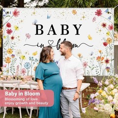 Wildflower Baby in Bloom Backdrop Banner Shower Decorations Pink Yellow