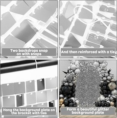 24PCS Silver Shimmer Wall Backdrop Panels 12″x12″ Square Sequins on Grid