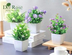 Der Rose 4 Pack Small Fake Plants Mini Artificial Faux Indoor 4-color