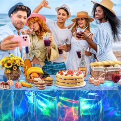 3Pcs Iridescent Ocean Waves Party Tablecloth Decorations,54X108 Inch Blue under