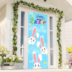 Happy Easter Decorations Bunnies Rabbits Door Cover Banner Gift Outdoor 29.5X71″