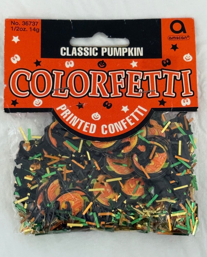 Vintage Amscan 1/2oz/14g Printed Classic Pumpkin Yellow/Green/Orange Confetti