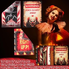 6 Pcs Halloween Haunted Circus Decorations Fabric Posters Creepy Carnival Decora