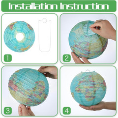 6 Pcs World Map Paper Lanterns, 8 Inch Earth Globe Hanging Lanterns Map Classroo