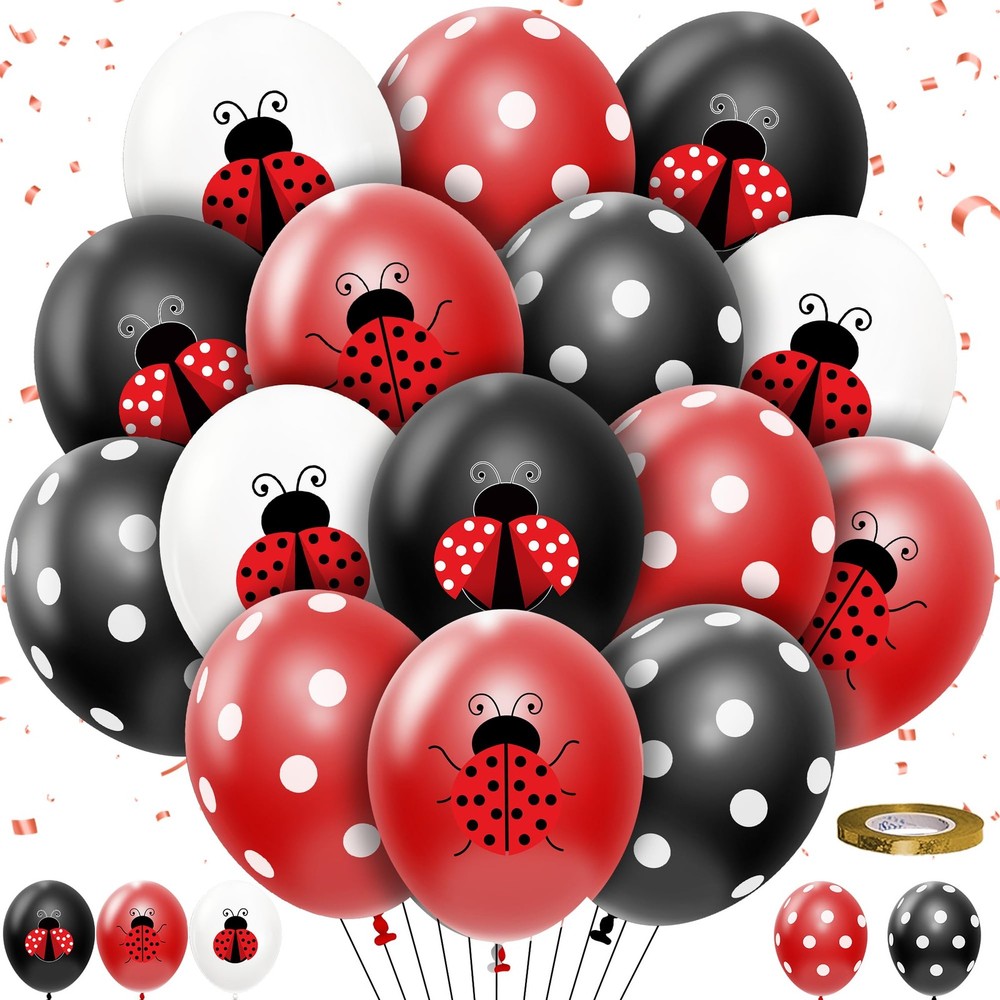 Ladybug Party Balloons Decorations Supplies, 50Pcs Disposable Red Black Polka…