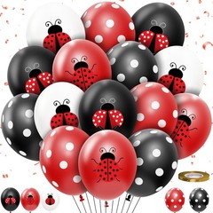 Ladybug Party Balloons Decorations Supplies, 50Pcs Disposable Red Black Polka…