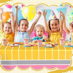 Fun Stationery Design Tablecloths – 4 Pack 54×108 Inch for School Celebrations
