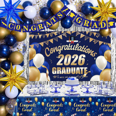 Graduation Decorations 2026, 71 PCS Blue Gold Themed Set, Graduation Party Decor