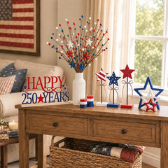 4Pcs 250Th Anniversary Decorations Set, Red White Blue Wood Stars, Metal America