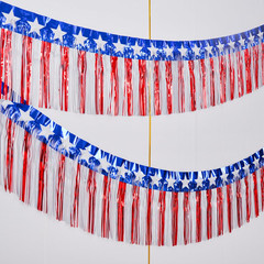 2 Pack Red White Blue Foil Fringe Garland 40 Ft Patriotic Party Backdrop Decor