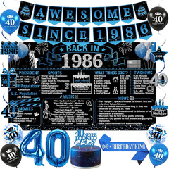 40Th Birthday Decorations for Men, 20PCS Black Blue Back in 1986 Birthday Party