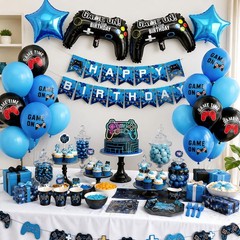 Video Game Birthday Decorations for Boys,Game Party Decoration with Blue Blac…