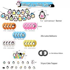 Cute Penguin Theme Birthday Party Decorations Set Banner Balloons Cake Toppers