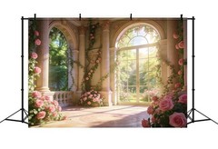Rose Garden Backdrop Elegant Palace Flower Wedding Background Photo Banner Decor