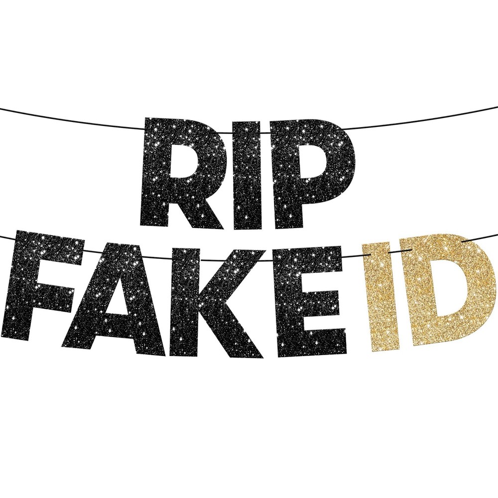 KatchOn, Glitter RIP Fake ID Banner Black and Gold –