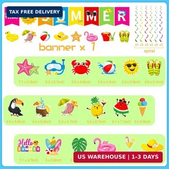 Summer Party Decorations, Beach Party Decor Includes Hello Summer Banner Beach H
