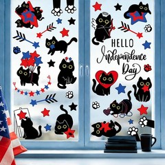 Patriotic Window Clings Double Sided Red Blue Star Black Cat Glass Decal Sticker