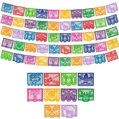 Mexican Party Banners (5 Pack with 10 Plastic Flags per Banner) – Papel Picad…