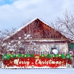 Large Merry Christmas Yard Banner Green Red Backdrop for Christmas