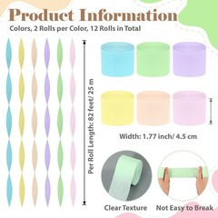 984 Ft Crepe Paper Streamer Roll Rainbow Pastel Party Wedding Decor 12 PCS