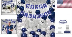 Birthday Decorations for Men Blue White Party Decor Supplies Boy Including Happy