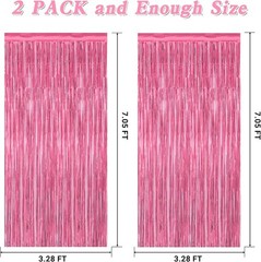 2 Pack Pink Party Decorations, 3.28 FT x 7.05 FT Pink Backdrop, Metallic Tinsel