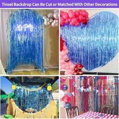 Blue Streamers Party Decorations 3.3×8.2ft, 2 Pack Dark Blue Tinsel Backdrop