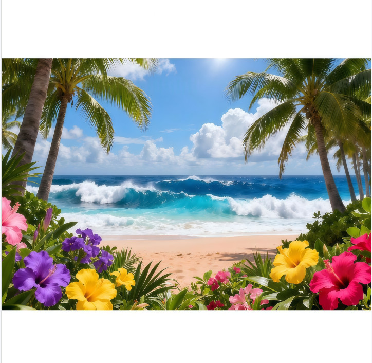 Hawaiian Beach Photo Backdrop Tropical Palm Flower Background Aloha Party Banner