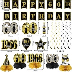 Complete 21-Piece Black Gold 60th Birthday Decoration Set – Perfect for Parties