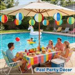 Beach Ball Paper Lanterns 10 Pcs – 8″ Colorful Summer Hanging Decorations for Po