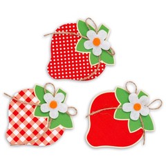 Strawberry Theme Shaped Wooden Block Table Tiered Tray Ornaments 3 Pcs Set