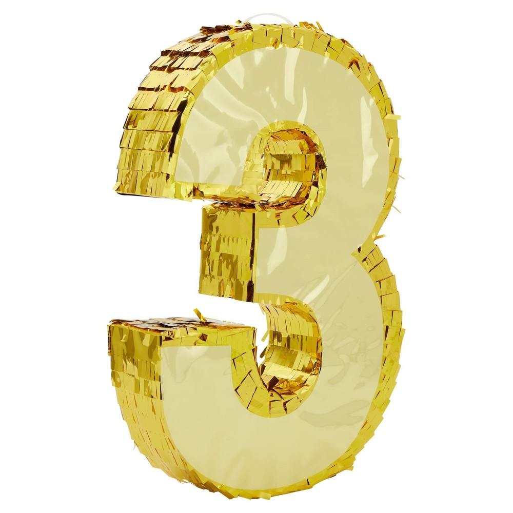 Juvale Gold Foil Number 3 Pinata – Spacious Candy & Toy Holder Birthday