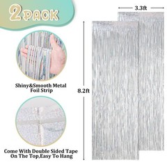 2 Pack Laser Silver Foil Fringe Backdrop Curtains Tinsel Streamers Party Decor