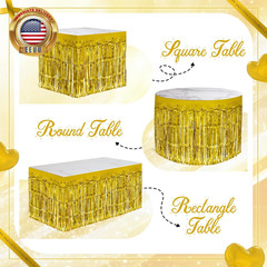 2 Pack Gold Table Skirts, 29X108″ Metallic Foil Tinsel Fringe Table Skirts for R