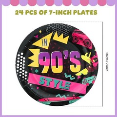 90s Retro Disposable Birthday Party Plates, Napkins, Forks, and Tablecover