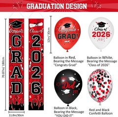 Graduation Decorations Class of 2026 – Red Graduation Party Supplies with Con…