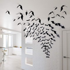 60PCS Halloween Bats Decoration, 4 Different Sizes Realistic PVC Black 3D Sca…
