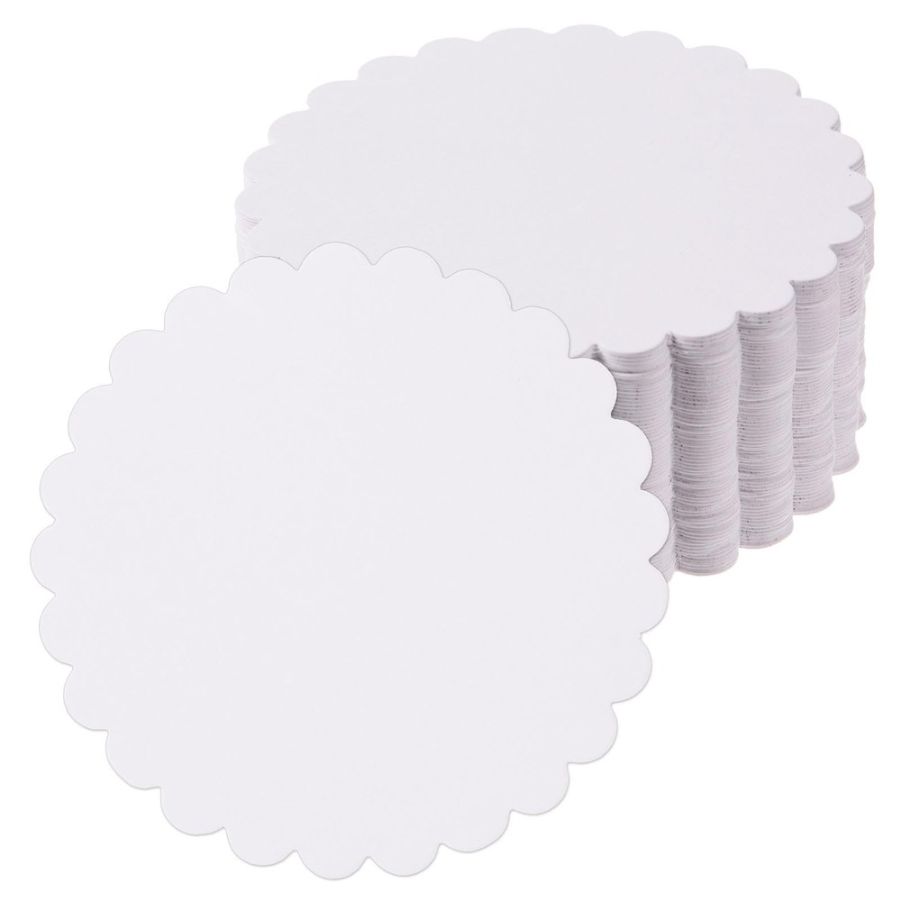 White 4 Inch Scalloped Circle Paper Cutouts Round Cardstock Die Cut 200 PCS