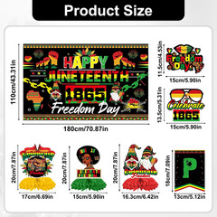 Juneteenth Decorations, 12 Pcs Happy Juneteenth Decor with Banners Hanging Swirl