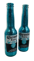 Handmade Glittered Corona Extra Beer Bottles – Set of 2 Glass Bottles
