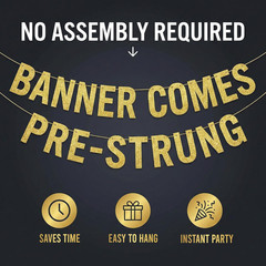 Pre-Strung Funny Birthday Gold Glitter Banner – Funny Retirement Decorations for