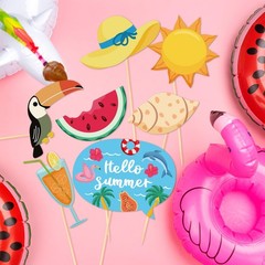 24 Pieces Summer Photo Booth Props Set Beach Party Decorations with Frame Tro…