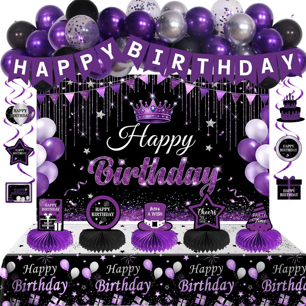 Black and Purple Decorations for Girls Men, Purple and Silver Party Decoratio…